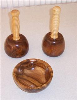 Pair of mallets and a laburnam vase by Peter Fuller